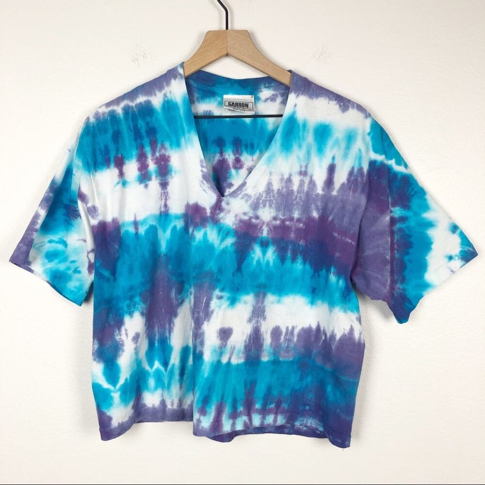 Vintage tie dye short sleeve cropped shirt M